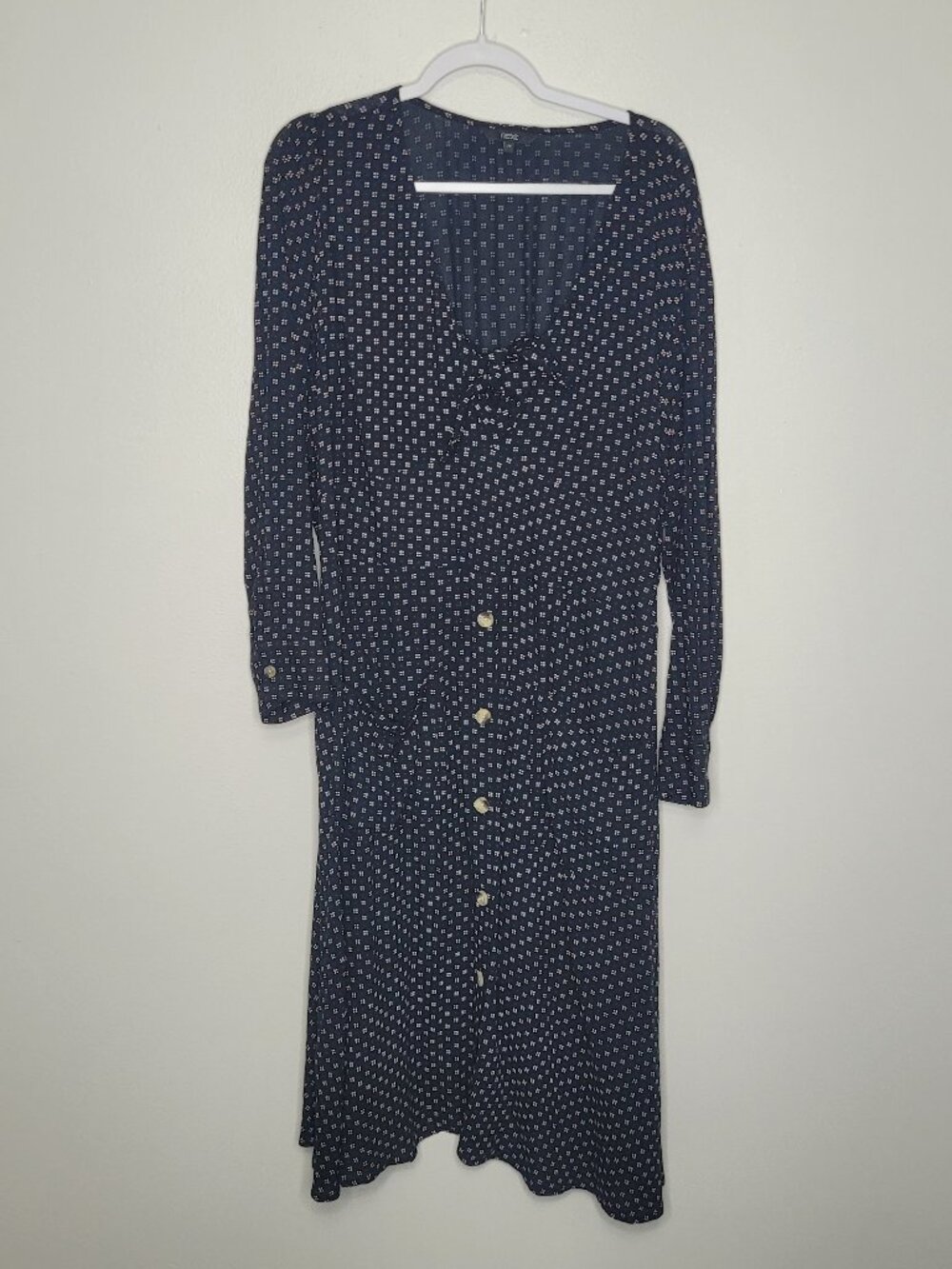 Next navy blue all over print modest long sleeve midi chore pocket dress